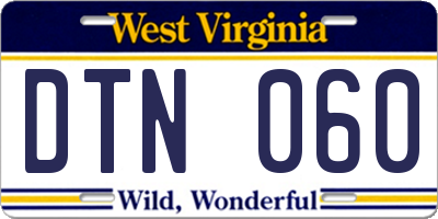 WV license plate DTN060