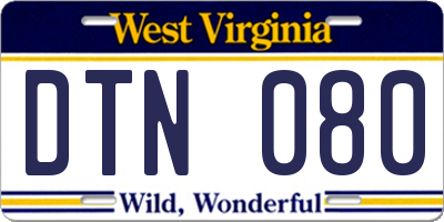 WV license plate DTN080
