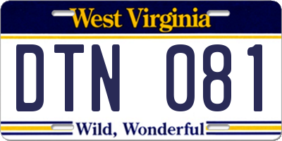 WV license plate DTN081