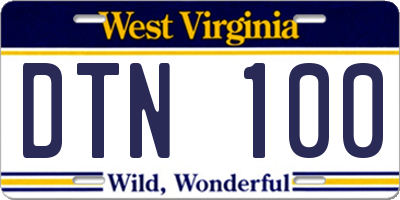 WV license plate DTN100