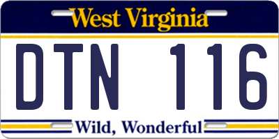 WV license plate DTN116