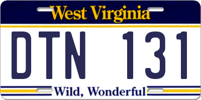 WV license plate DTN131