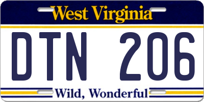 WV license plate DTN206