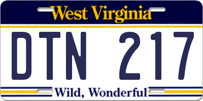 WV license plate DTN217