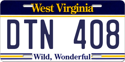 WV license plate DTN408