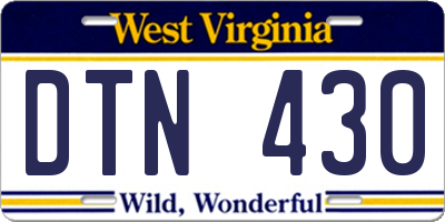 WV license plate DTN430