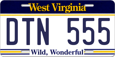WV license plate DTN555