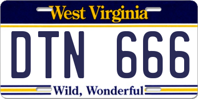 WV license plate DTN666