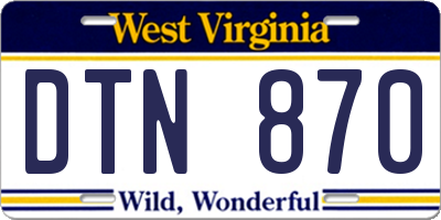 WV license plate DTN870