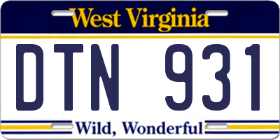 WV license plate DTN931