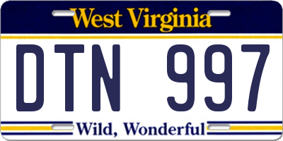 WV license plate DTN997