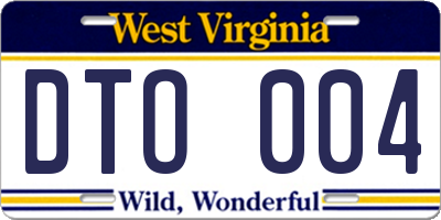 WV license plate DTO004
