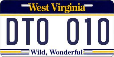 WV license plate DTO010