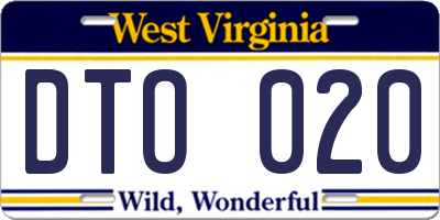 WV license plate DTO020