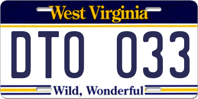 WV license plate DTO033
