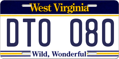 WV license plate DTO080