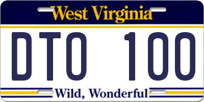 WV license plate DTO100