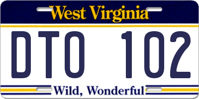 WV license plate DTO102