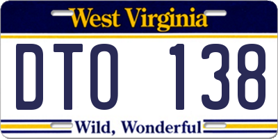 WV license plate DTO138