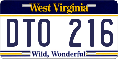 WV license plate DTO216