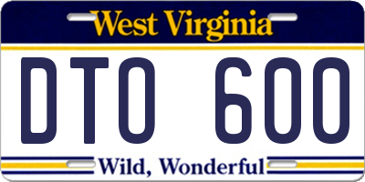 WV license plate DTO600