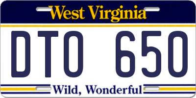 WV license plate DTO650