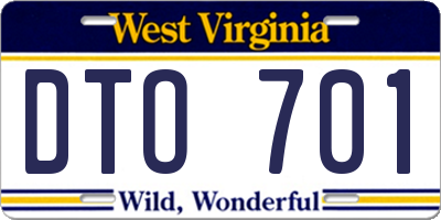 WV license plate DTO701