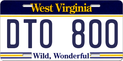WV license plate DTO800
