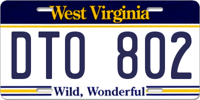 WV license plate DTO802