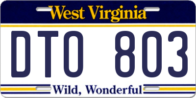 WV license plate DTO803
