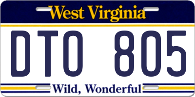 WV license plate DTO805