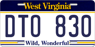 WV license plate DTO830