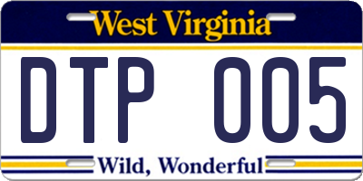 WV license plate DTP005