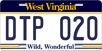 WV license plate DTP020