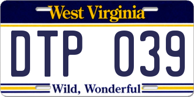 WV license plate DTP039