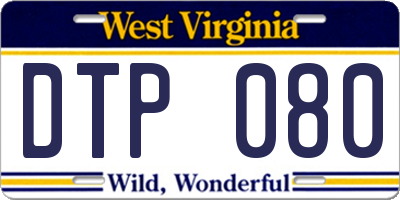 WV license plate DTP080