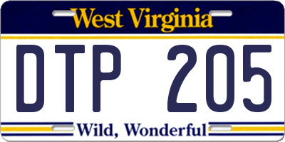 WV license plate DTP205
