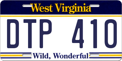 WV license plate DTP410