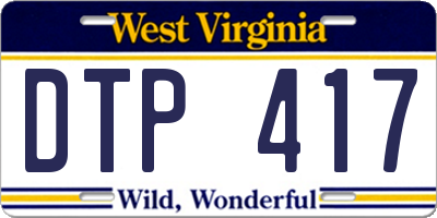 WV license plate DTP417