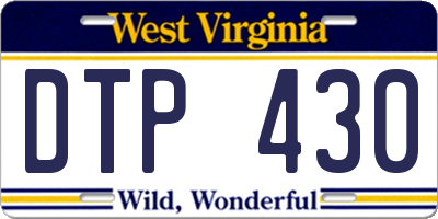 WV license plate DTP430