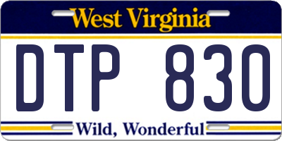 WV license plate DTP830