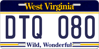 WV license plate DTQ080