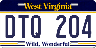WV license plate DTQ204
