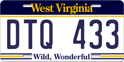 WV license plate DTQ433