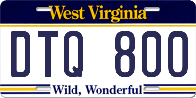 WV license plate DTQ800