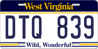 WV license plate DTQ839