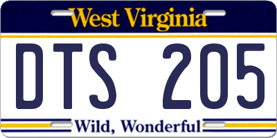 WV license plate DTS205