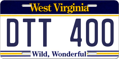 WV license plate DTT400