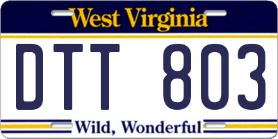 WV license plate DTT803