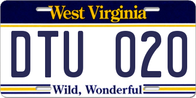 WV license plate DTU020